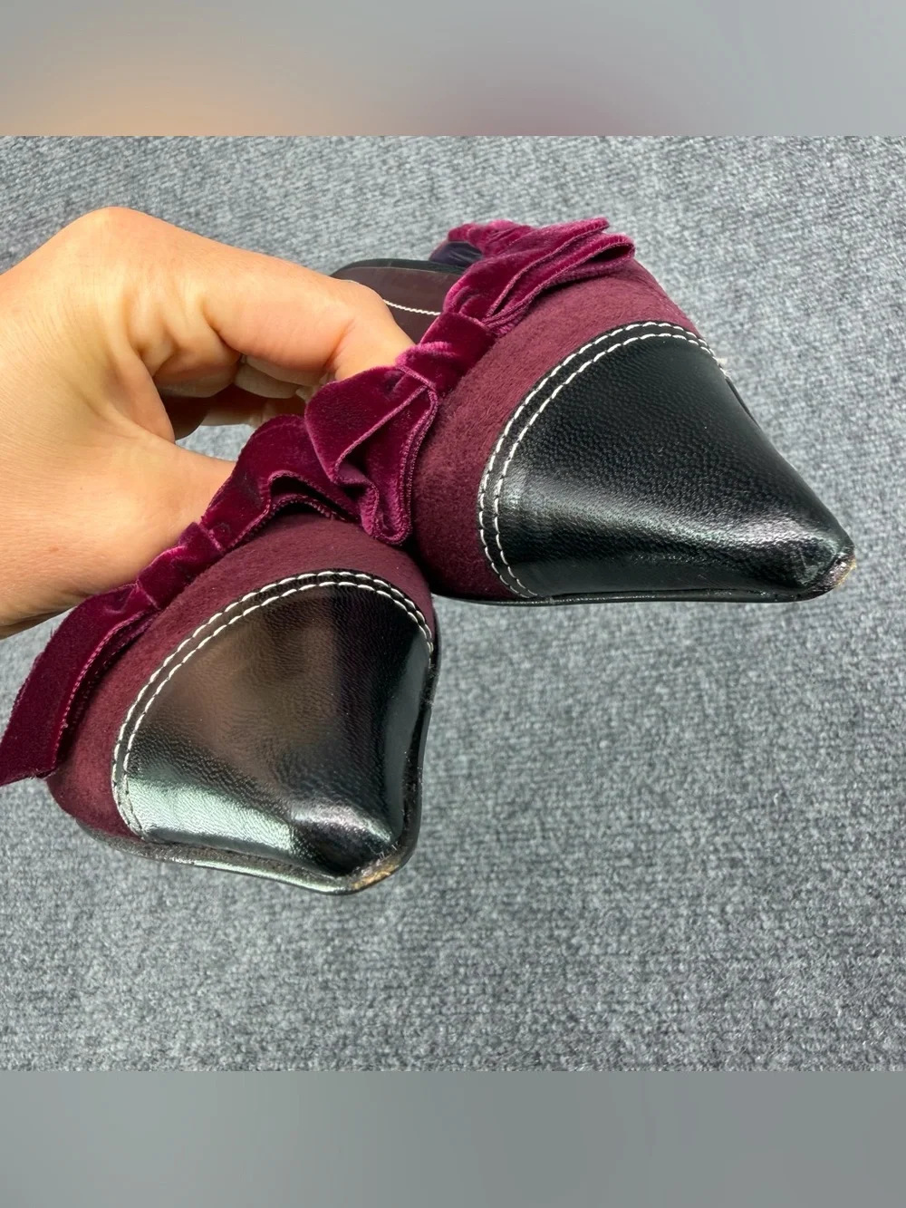 VTG COACH Kitten Heel Mules Burgundy Suede Black Leather 9B
